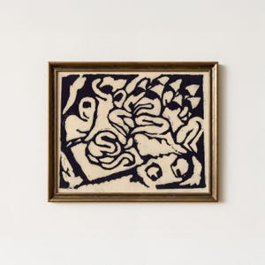 Abstrakt svart vintagemålning | Antik, djärv modern väggdekoration | Expressionistisk grafisk figurativ konstverk | Digital nedladdning