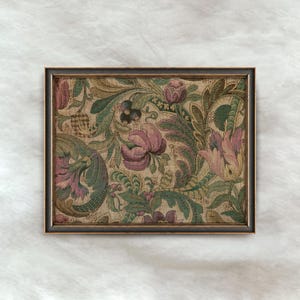 Vintage Floral Tapestry Painting | Neutral Textile Pattern Artwork | Antique Botanical Wall Decor | Digital Download