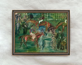 Vintage Pferderennen Gemälde | Antike Reiter Kunstwerk | Gedämpfter Renntag Sportliche Wanddekoration | Digitaler Download