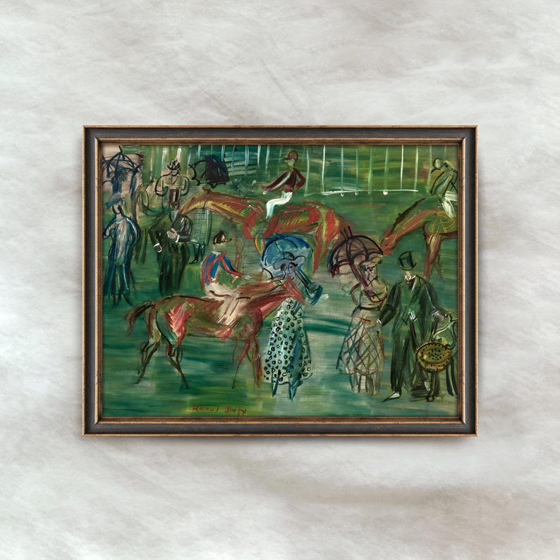 Vintage Horse Race Painting | Antique Equestrian Artwork | Muted Race Day Sporting Wall Decor | Digital Download image 1
