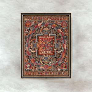 Pintura Budista Mandala Vintage | Arte Espiritual Thangka Tibetana | Decoração de Parede de Templo Sagrado | Download Digital