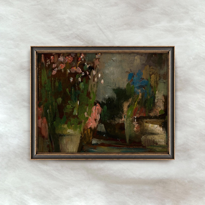 Tableau floral abstrait vintage | Oeuvre d'art florale botanique antique | Décoration murale rustique de mauvaise humeur | Téléchargement numérique image 1
