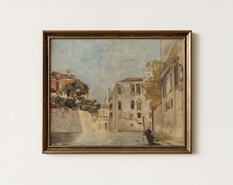 Antique Venice Italy Painting | Vintage Cityscape Canal Artwork | Muted European Architecture Art | Digital Download