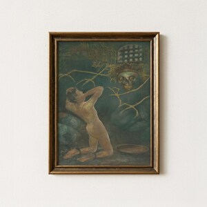 Vintage Dark Allegory Painting | Antique Symbolist Artwork | Dramatic Gothic Wall Decor | Digital Download