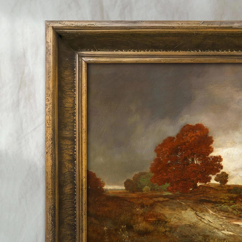 Vintage Autumn Landscape Painting | Moody Fall Wall Art | Antique ...