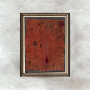 Pintura abstrata vintage | Decoração para casa no estilo Paul Klee | Arte de parede minimalista moderna em vermelho | Download digital