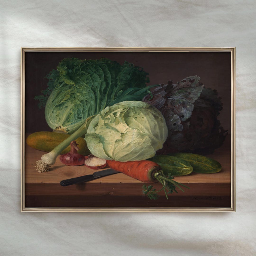 Vintage Vegetable Still Life Painting | Antique Kitchen Wall Art ...