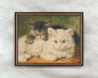 Vintage Kittens Painting | Antique Cat Portrait Artwork | Victorian Pet Animal Wall Decor | Digital Download