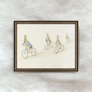 Vintage Bunnies on Bikes | Peter Rabbit Style Nursery Art | Baby Room Artwork Decor | Bunny Gift Idea | Digital Download
