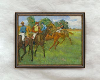 Vintage Pferderennen Gemälde | Kunstwerk aus dem Pferdesport Rustikale Jockeys Wanddekoration | Digitaler Download