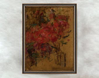 peinture florale rouge abstraite vintage | Oeuvre d'art de rose botanique | Décoration florale antique colorée | Téléchargement numérique