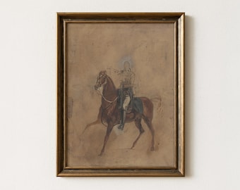 Vintage Horse Riding Sketch | Antique Equestrian Drawing Artwork | Rustic Cottagecore Wall Decor | Digital Download