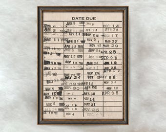 oeuvre d'art vintage pour carte de bibliothèque | Impression rétro sur la date d'échéance du livre | Décoration murale bibliothèque antique | Art mural coin lecture | Téléchargement numérique