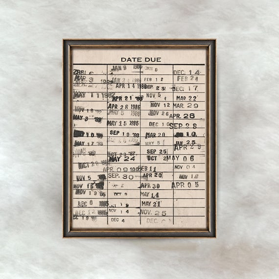 Vintage Library Card Artwork | Retro Book Due Date Print | Antique Library Wall Decor | Reading Nook Wall Art | Digital Download
