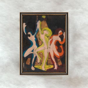 Vintage abstract danseres schilderij | Antiek modern figuurkunstwerk | Kleurrijk expressionistisch muurdecor | Digitale download