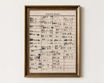 Ilustración de tarjeta de biblioteca vintage / Lámina retro con fecha de devolución de libros / Decoración de pared de biblioteca antigua / Arte de pared para rincón de lectura / Descarga digital