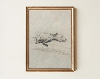 Dog with Zoomies | Rustic Dog Portrait Drawing | Minimalist Pet Terrier Sketch Wall Art | Vintage Animal Home Decor | Digital Download