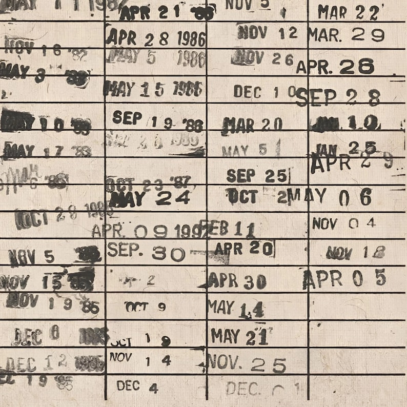 May include: A vintage, aged calendar or schedule with dates and months printed in black ink on a white background. The dates are arranged in a grid format, with some dates and years partially visible.