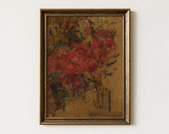 Vintage Abstract Red Floral Painting | Botanical Rose Artwork | Colorful Antique Flower Decor | Digital Download