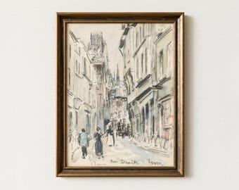Vintage Paris Sketch Painting | Antique European City Art | Minimalist Architecture Wall Decor | Hand Drawn Cityscape | Digital Download