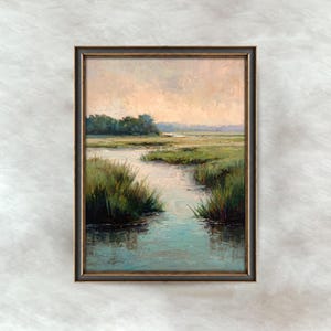 Rustic Marsh Landscape Painting | Antique Marshland Wall Art | Countryside Nature Home Decor | Digital Download