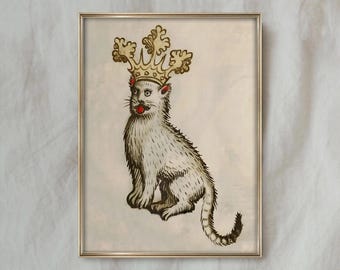 原画】『猫の町の住民』ファンタジー ゴシック 中世 絵画 アンティーク