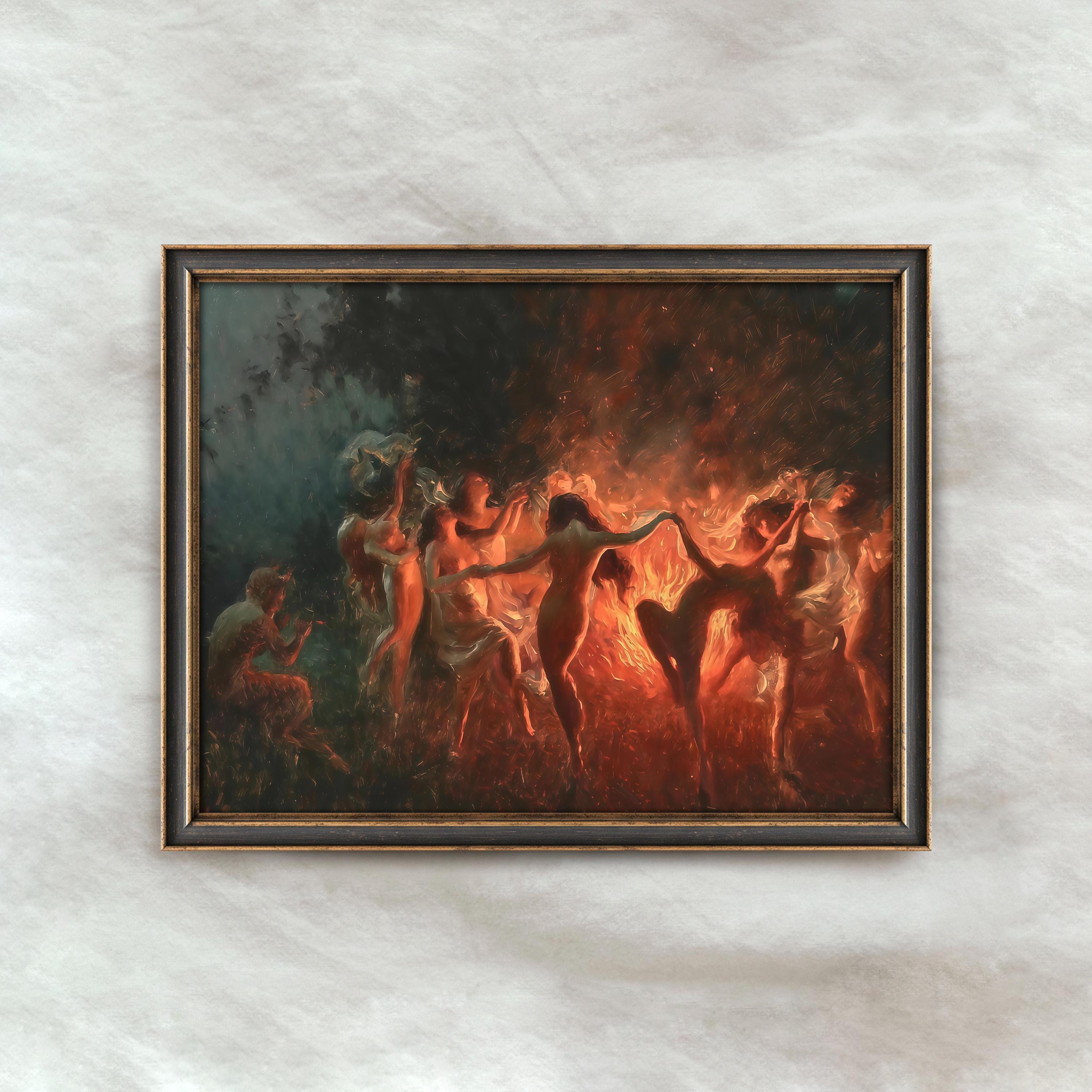 Antique Fire Dance Painting Vintage Joseph Tomanek Nymphs Artwork antique-fire-dance-painting-vintage-joseph-tomanek-nymphs-artwork