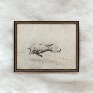 Dog with Zoomies | Antique Dog Portrait Drawing | Minimalist Pet Terrier Sketch Art | Rustic Animal Wall Artwork | Digital Download