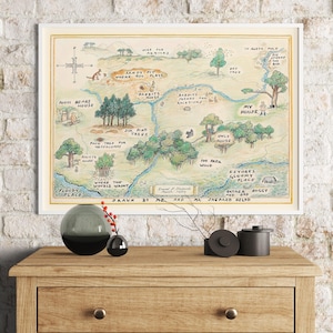 Winnie the Pooh Canvas Hanging Map  100 Acre Wood Map  Kids Room Wall Decor