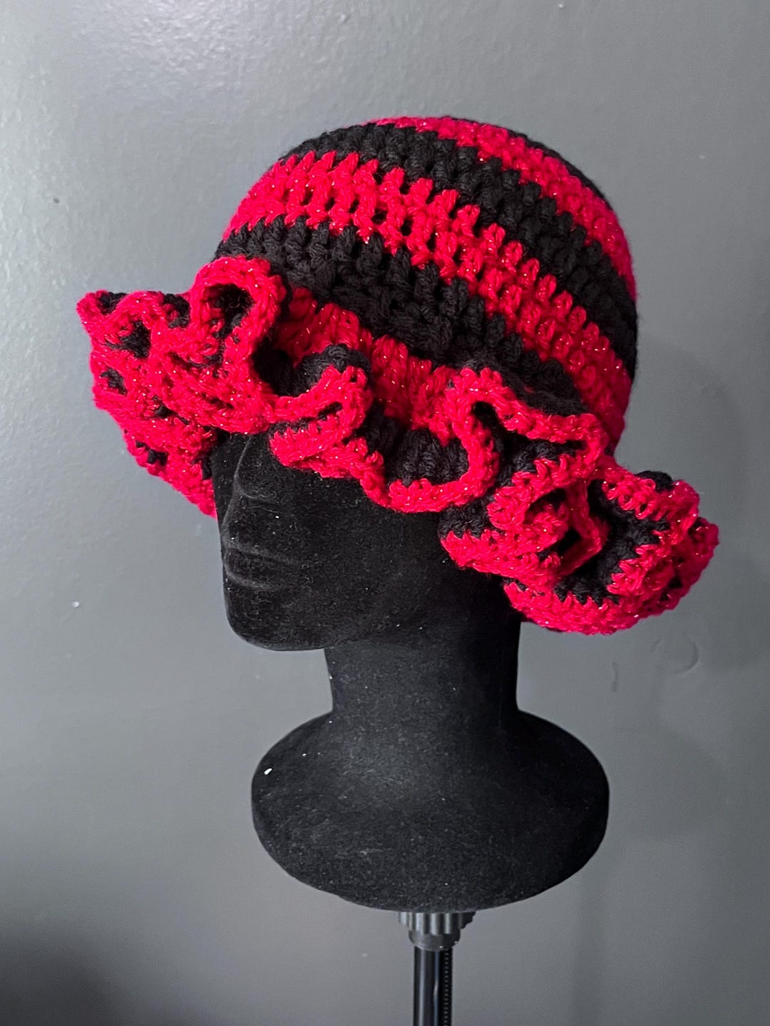 Hat Ruffles Red Red and Black Ruffle Hat - Etsy