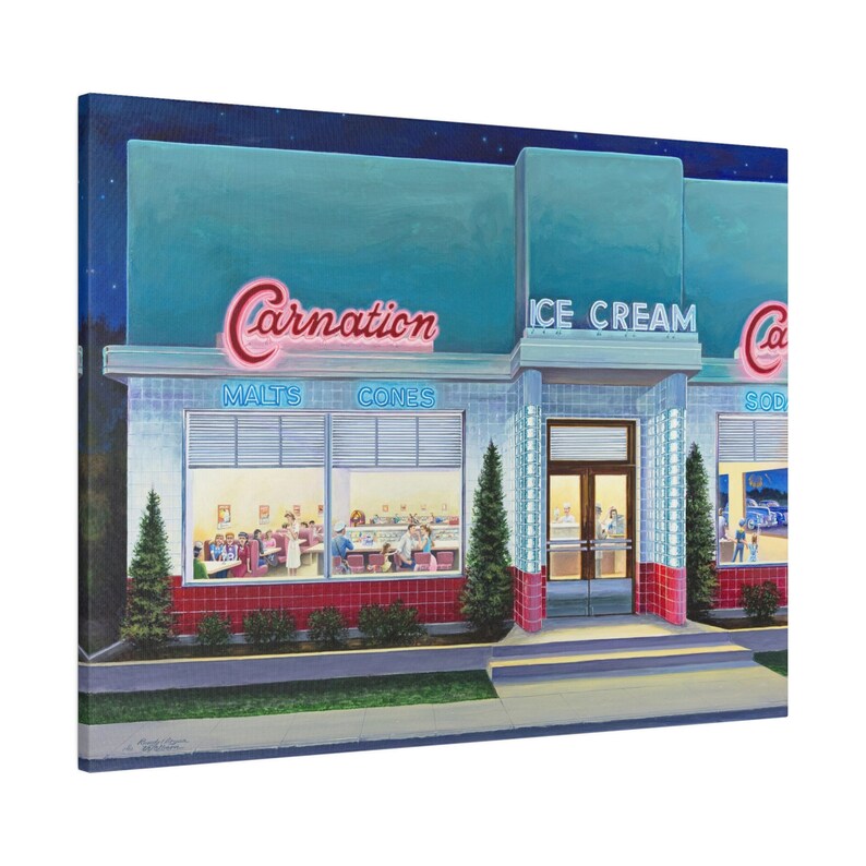 The Carnation Ice Cream Shop circa 1953 Art Print on Matte Canvas