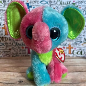 Ty Beanie Boo Elfie the Neon Elephant 6” MINT NWT Justice Exclusive