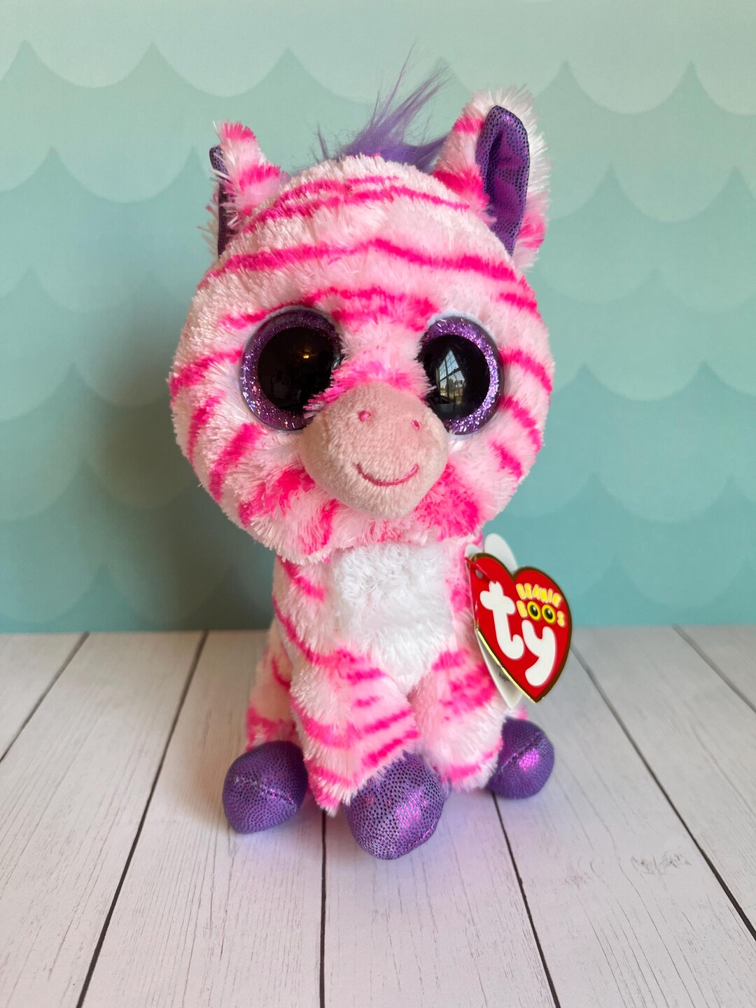 Tezzy Boo Ty Beanie Boo Zazzy the Pink & Purple Zebra Claire’s Exclusive 6” MINT ...