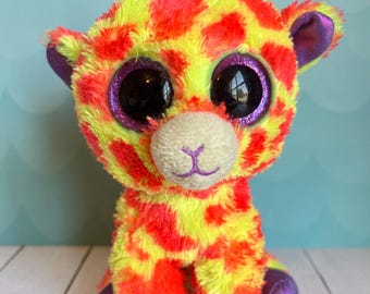 Ty Beanie Boo Gia the Yellow, Orange, & Purple Giraffe Justice Exclusive 6”