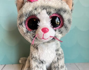 Ty Beanie Boo Kiki the Gray Tabby Cat with Pink Accents 6”