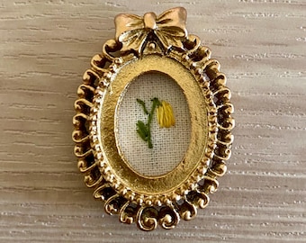 Regency Inspired Miniature Embroidered Flower Art: Ornate Framed Dollhouse Decor