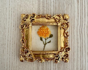 Miniature Thread Painting: Hydrangea Floral Art in Ornate Frame