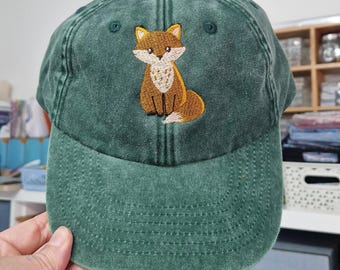 Gorra de zorro bordada: gorra de algodón lavado estilo vintage