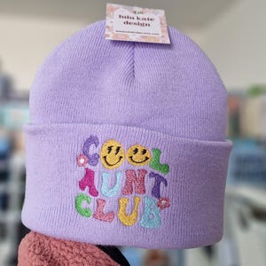 Lovely cool Aunty club embroidered beanie - hat free delivery more colours gift embroidery present birthday cute aunt auntie retro image 1