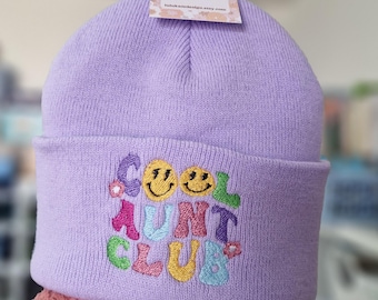 Lovely cool Aunty club embroidered beanie - hat free delivery more colours gift embroidery present birthday cute aunt auntie retro