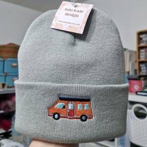Embroidered Campervan Beanie - Soft Polyacrylic Cuffed Knit
