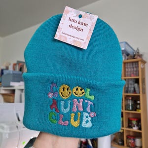 Lovely cool Aunty club embroidered beanie - hat free delivery more colours gift embroidery present birthday cute aunt auntie retro image 5