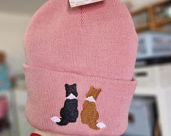 Embroidered Border Collie Duo Beanie: Soft Knit Dog Breed Hat Free Delivery More Colours Animal Embroidery Gift Lovely Cute Funny
