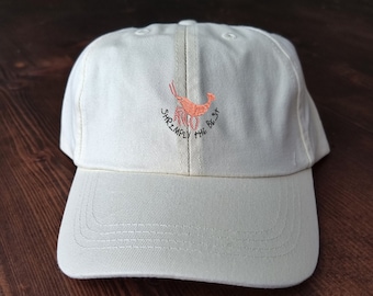 Fun 'Shrimply the Best' Shrimp Design Machine Embroidered Dad Style Cap Available in More Colours - Free Delivery