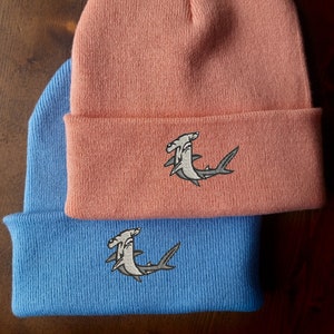 Embroidered Hammerhead Shark Beanie - Cuffed Knit Hat