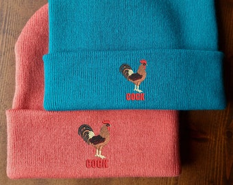 Funny Cock Embroidered Beanie Hat Perfect Gift Multiple Colours Available Free Delivery Quote Fun Joke Farm Animals Cockerel Chicken