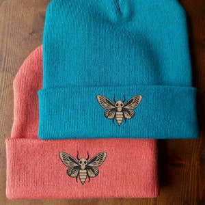 Fun Death's head hawkmoth embroidered beanie - hat - free delivery more colours gift embroidery moth insect silence Hannibal