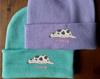 Funny Moody Cow Embroidered Beanie Hat Perfect Gift Multiple Colours Available Free Delivery Quote Fun Joke Farm Animals