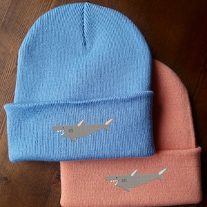 Embroidered Shark Beanie: Cuffed Knit Hat