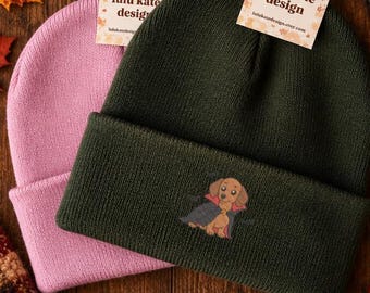 Embroidered Cute Vampire Sausage Dog Beanie: Soft Polyacrylic Knit Autumn Cosy Season Pumpkin Halloween